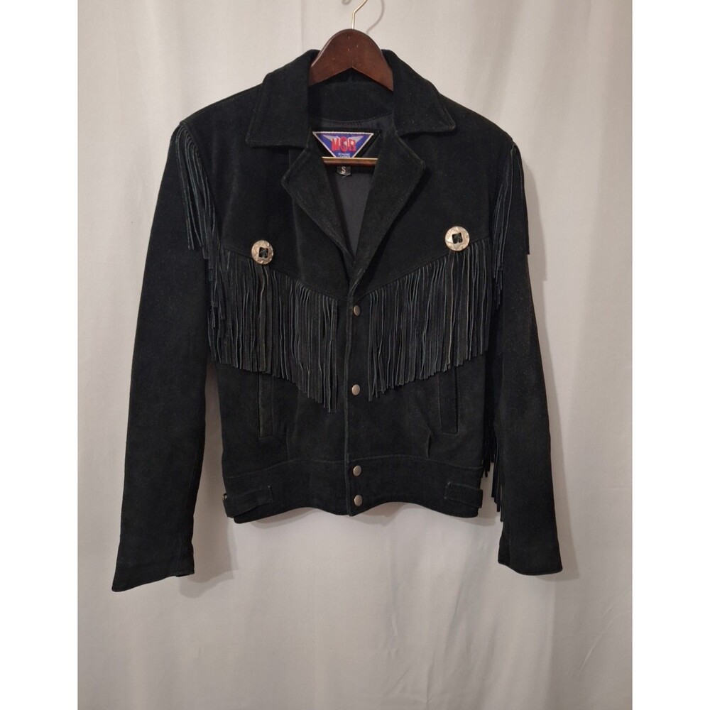 Vintage MOB 80's Black Suede Leather Jacket with Fringe Women's Small Western